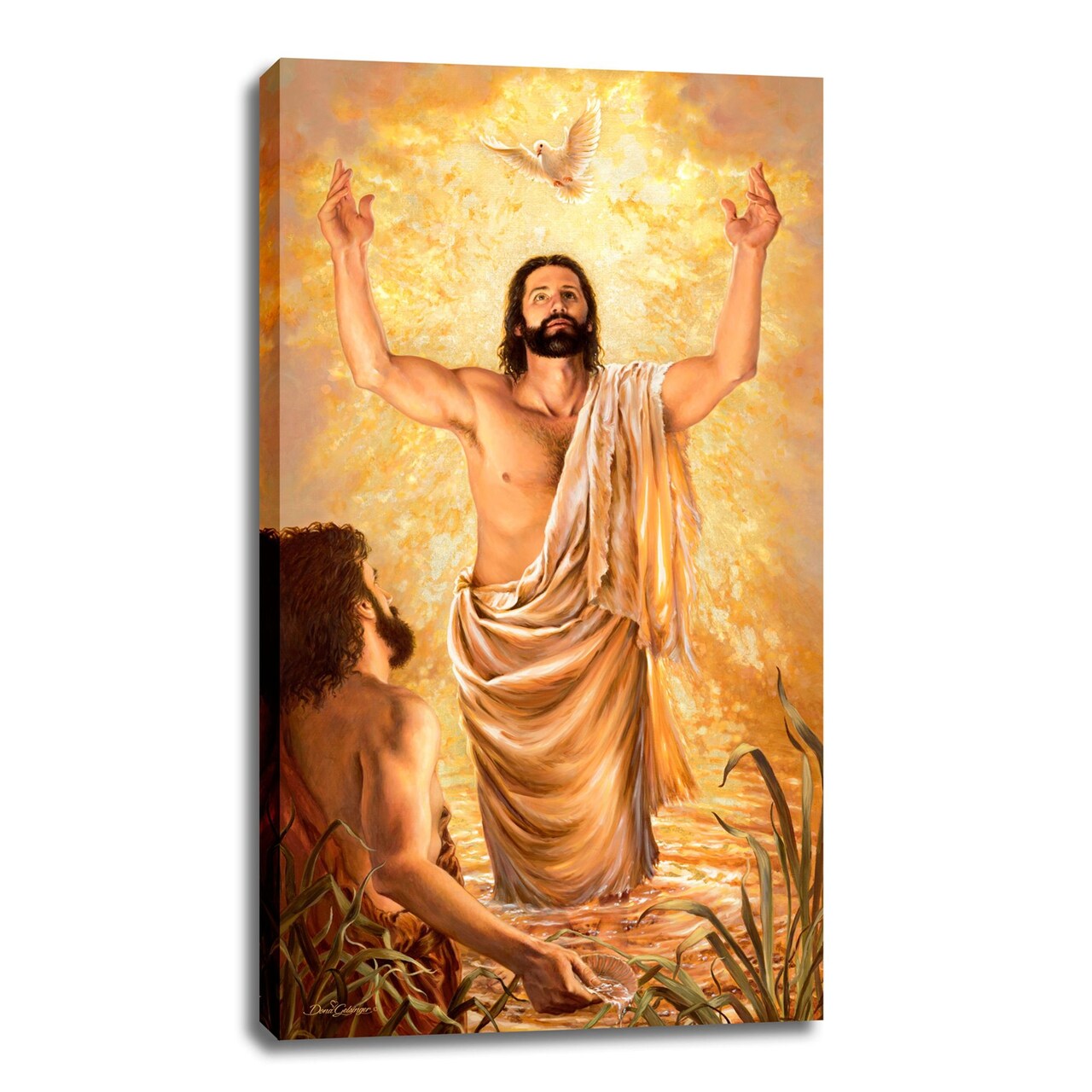 Glow Decor Brown and Yellow Baptism of Jesus Rectangular Canvas Wall Art Decor 18" x 10"